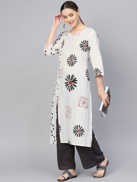 

Rangoli Jaipur Women White & Black Printed Straight Kurta