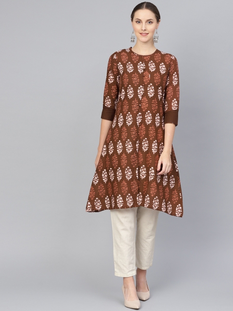 

Rangoli Jaipur Women Brown & Off-White Printed A-Line Kurta