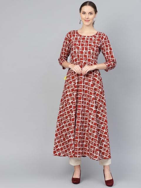 

Rangoli Jaipur Women Maroon & Beige Printed A-Line Kurta
