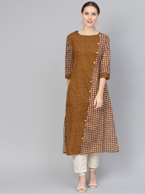 

Rangoli Jaipur Women Brown & White Checked Straight Kurta
