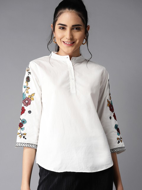 

Moda Rapido Women White Solid Shirt Style Top