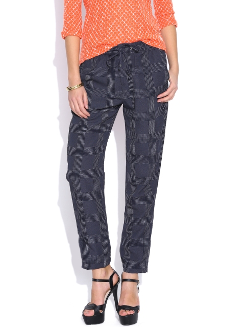 

United Colors of Benetton Navy Checked Trousers, Navy blue