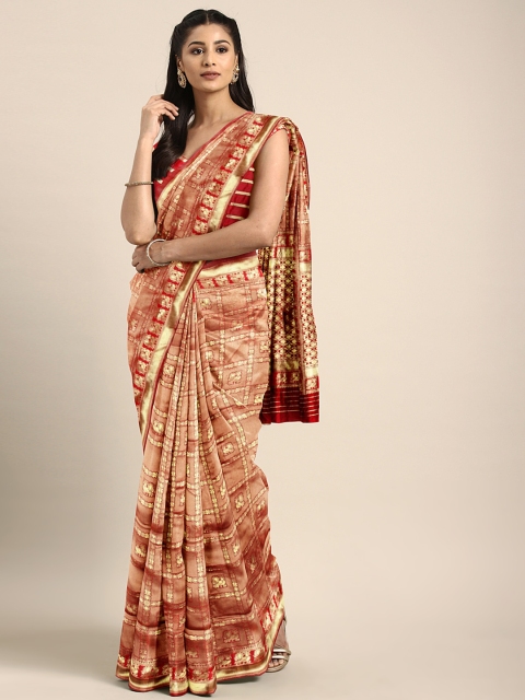 

Triveni Red & Gold-Coloured Woven Design Saree