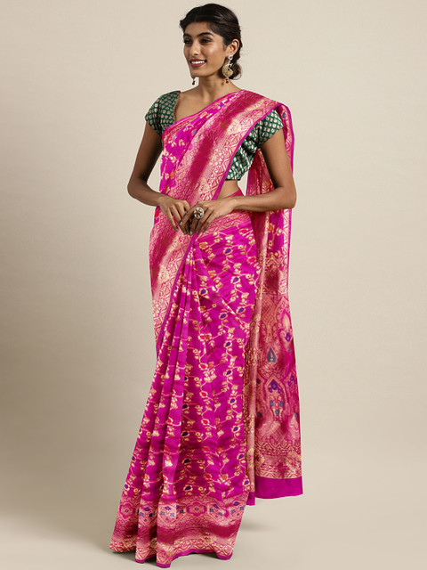 

Triveni Pink Woven Design Art Silk Saree