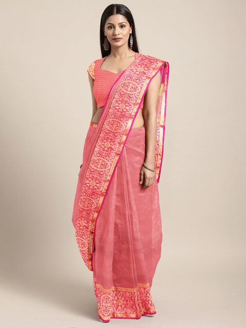 

Triveni Women Peach-Coloured Woven Design Silk Cotton Saree