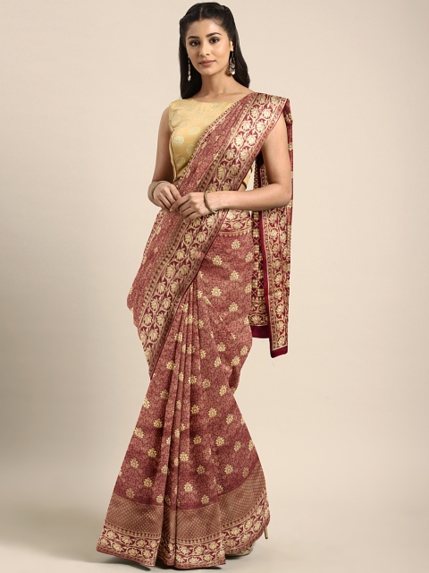 

Triveni Maroon & Gold-Toned Art Silk Woven Design Saree