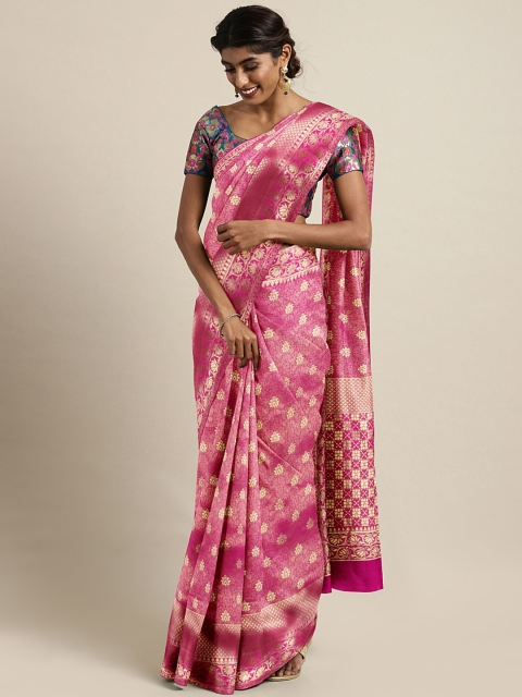 

Triveni Pink & Gold-Coloured Woven Design Saree