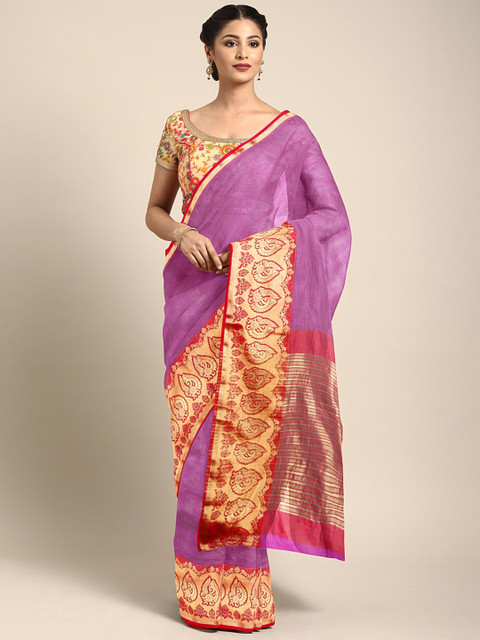 

Triveni Purple & Maroon Silk Cotton Woven Design Saree