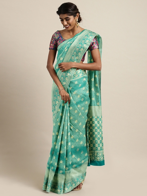 

Triveni Green & Gold-Toned Art Silk Woven Design Saree