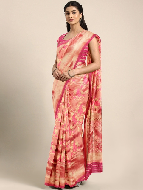 

Triveni Pink Woven Design Art Silk Saree