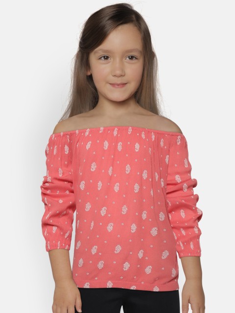 

Marks & Spencer Girls Coral Pink & White Block Print Bardot Top