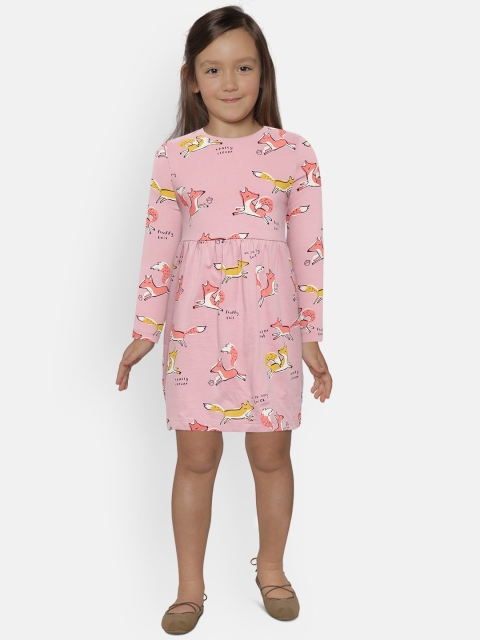 

Marks & Spencer Girls Pink & Mustard Yellow Printed A-Line Dress