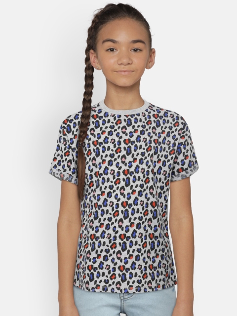 

Marks & Spencer Girls Grey Melange & Black Leopard Print Round Neck T-shirt