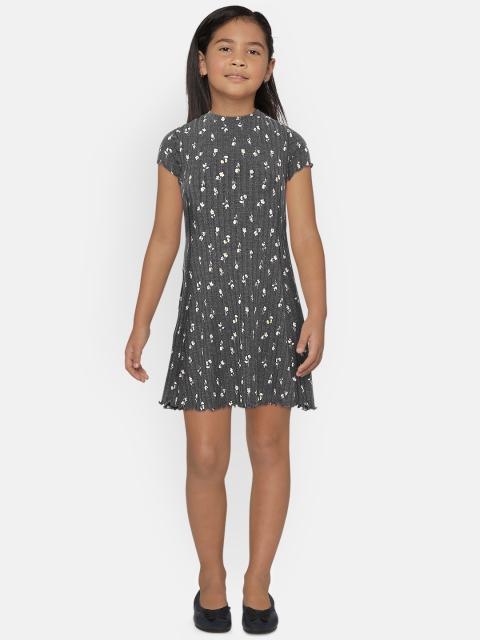 

Marks & Spencer Girls Grey & Off-White Floral Printed A-Line Dress