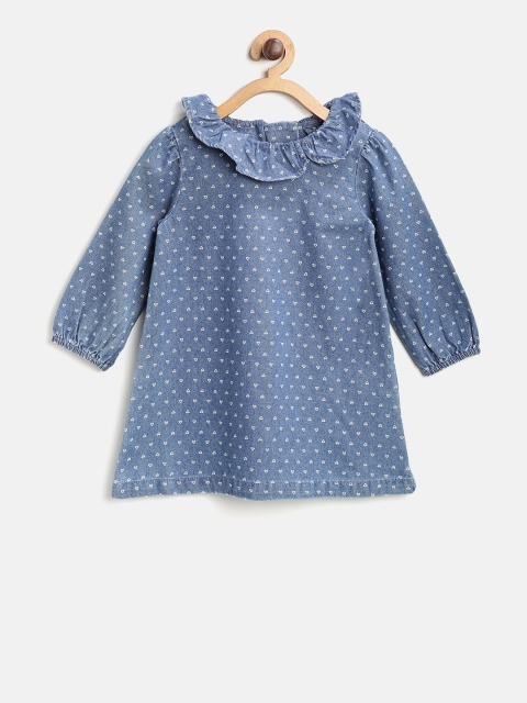 

Marks & Spencer Girls Blue & White Printed Denim A-Line Dress