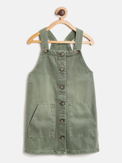 

Marks & Spencer Girls Olive Green Solid Denim Pinafore Dress
