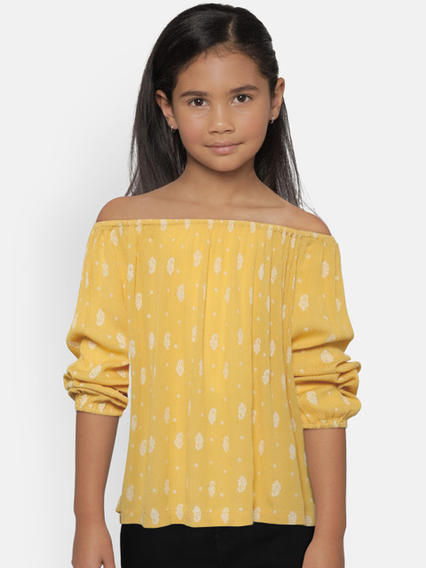 

Marks & Spencer Girls Mustard Yellow & Off-White Printed Bardot Top