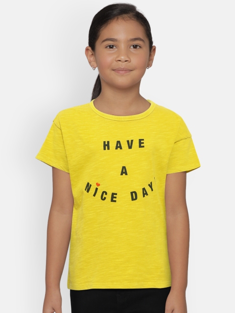 

Marks & Spencer Girls Mustard Yellow Printed Round Neck T-shirt