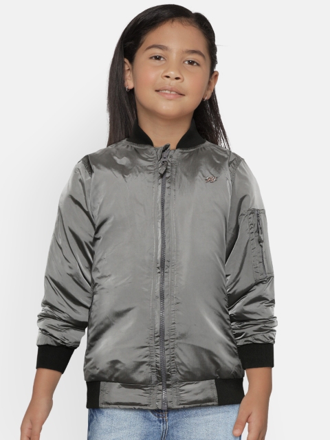 

Gini and Jony Girls Grey Solid Bomber Jacket