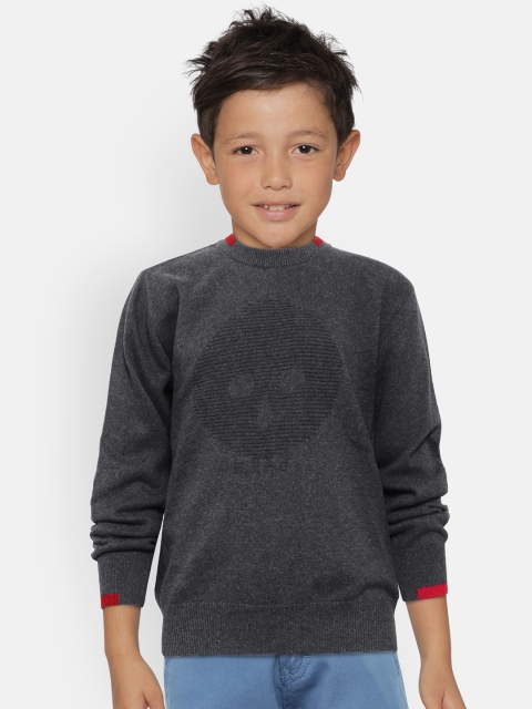 

Gini and Jony Boys Charcoal Grey Solid Sweater with Self-Striped Detail