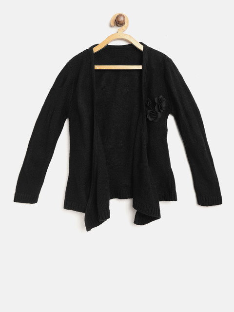 

Gini and Jony Girls Black Solid Open Front Sweater