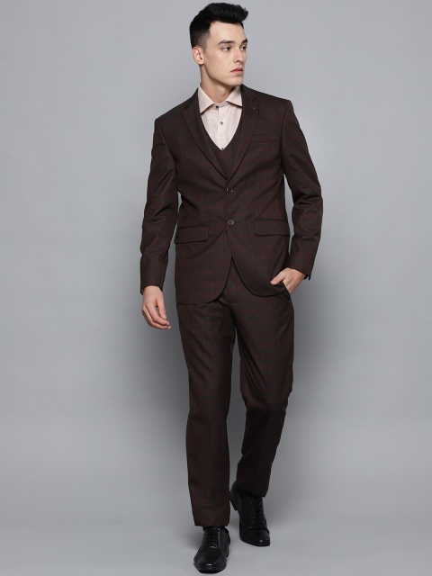

Louis Philippe Men Brown & Maroon Checked Slim Fit Single-Breasted Formal Suit