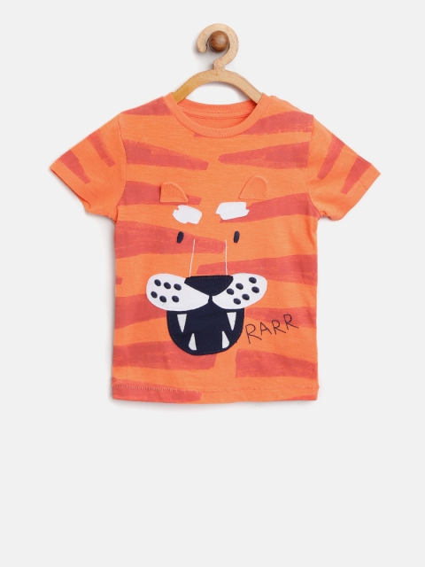 

Marks & Spencer Boys Orange Printed Round Neck T- with Applique Detail