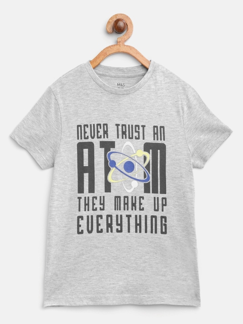 

Marks & Spencer Boys Grey Melange & Navy Printed Round Neck T-shirt