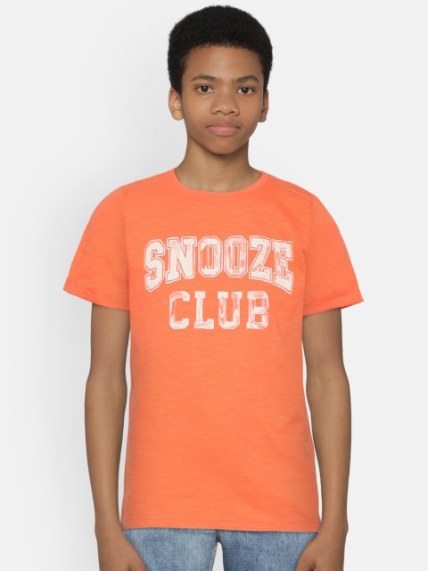 

Marks Spencer Boys Orange White Typography Print Round Neck Pure Cotton T-shirt