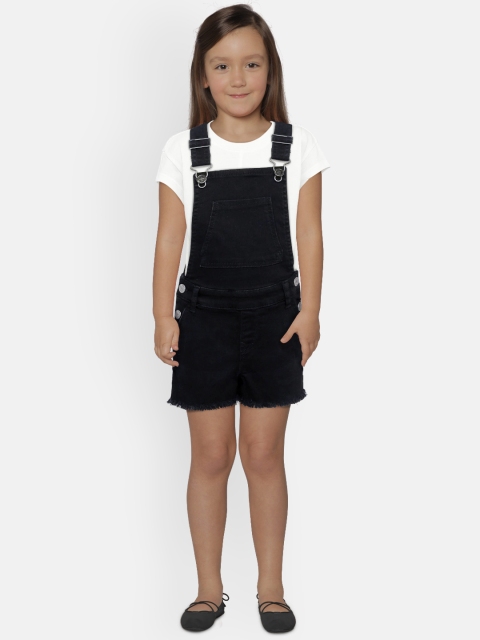 

Marks & Spencer Girls Black Solid Denim Dungarees