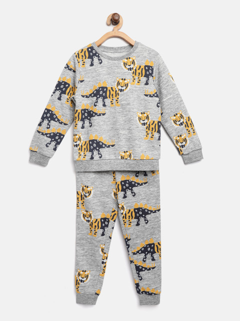 

Marks & Spencer Boys Grey Melange & Mustard Yellow Printed Sweatshirt with Pyjamas