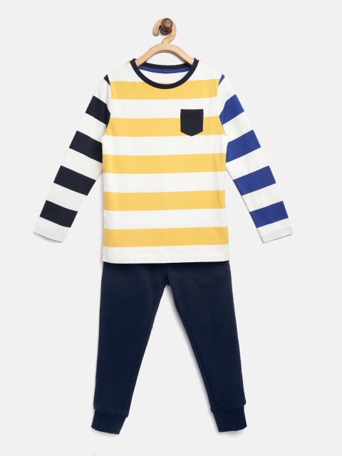 

Marks & Spencer Boys White & Yellow Striped T-shirt with Solid Pyjamas