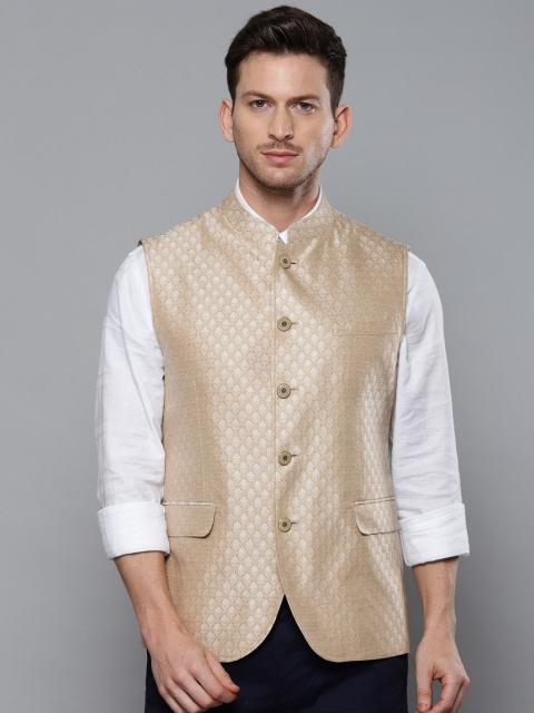 

Louis Philippe Men Beige Woven Design Slim Fit Nehru Jacket
