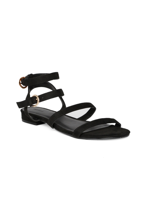 

FOREVER 21 Women Black Solid Open Toe Flats