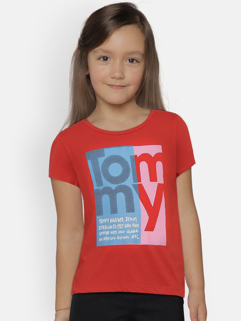

Tommy Hilfiger Girls Red Printed Round Neck T-shirt