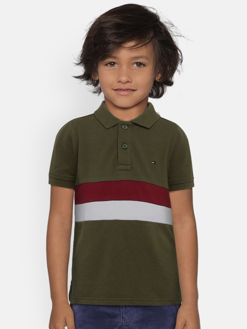 

Tommy Hilfiger Boys Olive Green & Maroon Colourblocked Polo Collar T-shirt