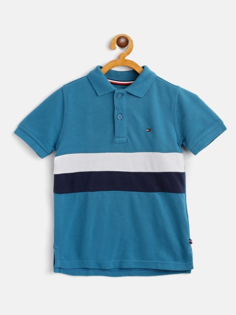 

Tommy Hilfiger Boys Blue & White Cotton Striped Polo Collar T-shirt