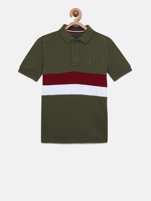 

Tommy Hilfiger Boys Olive Green & Maroon Colourblocked Polo Collar T-shirt