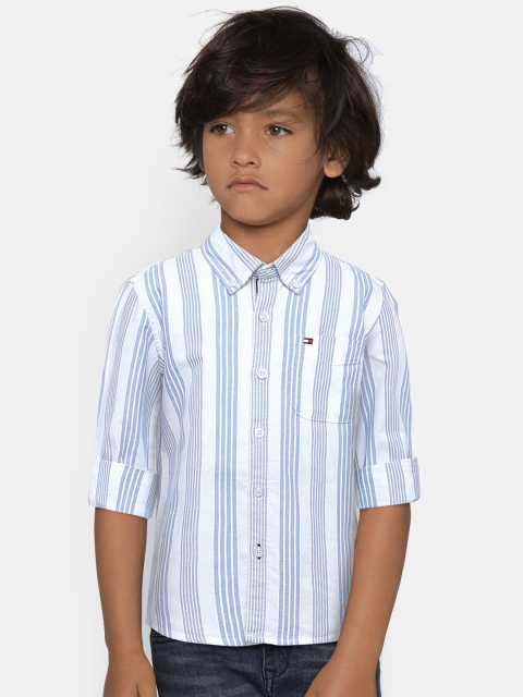 

Tommy Hilfiger Boys Blue & White Regular Fit Striped Casual Shirt
