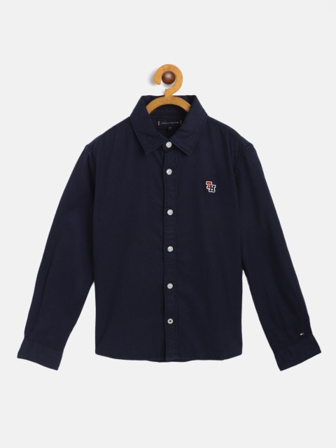 

Tommy Hilfiger Boys Navy Blue Regular Fit Solid Cotton Casual Shirt