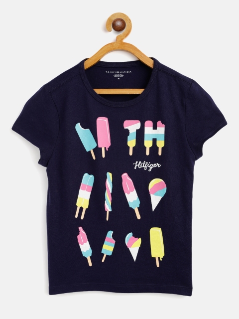 

Tommy Hilfiger Girls Navy Blue & Pink Ice-Cream Print Cotton T-shirt