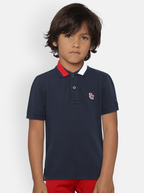 

Tommy Hilfiger Boys Navy Blue Solid Polo Collar T-shirt