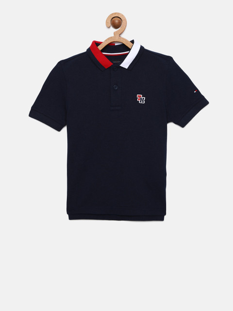 

Tommy Hilfiger Boys Navy Blue Solid Polo Collar T-shirt