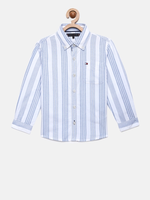 

Tommy Hilfiger Boys Blue & White Regular Fit Striped Casual Shirt