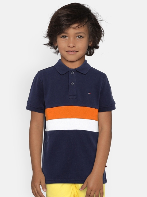 

Tommy Hilfiger Boys Navy Blue & Orange Colourblocked Polo Collar T-shirt