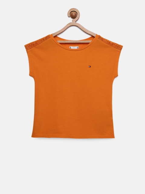 

Tommy Hilfiger Girls Orange Solid Pure Cotton Top