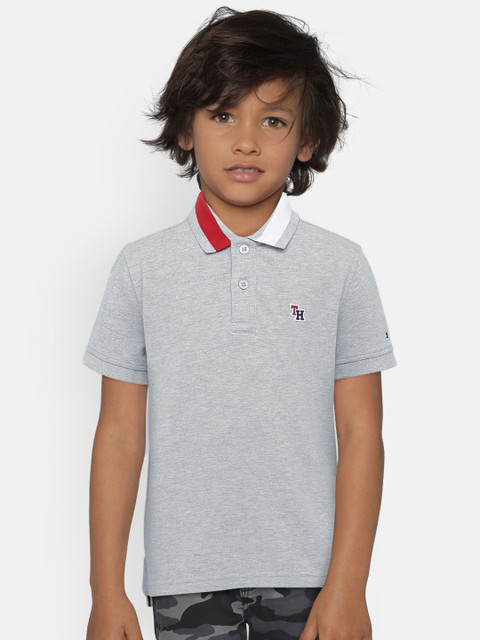 

Tommy Hilfiger Boys Grey Solid Polo Collar T-shirt