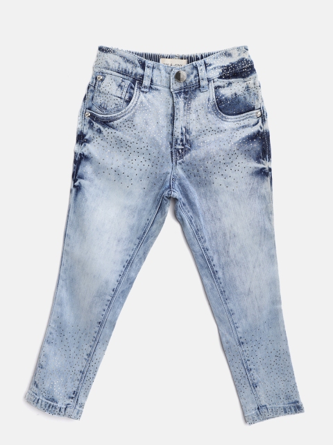 

Gini and Jony Girls Blue Regular Fit Mid-Rise Printed Acid Wash Clean Look Jeans