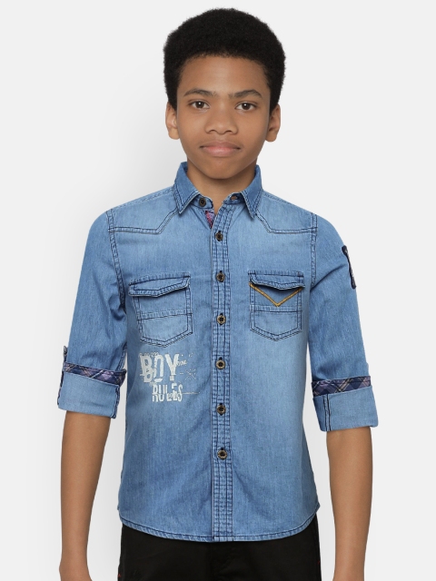 

UFO Boys Blue Regular Fit Faded Casual Chambray Shirt