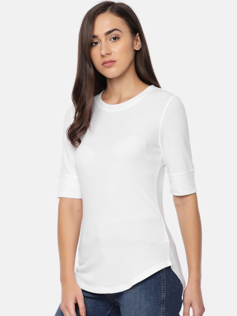 

GAP Women White Self Design Round Neck T-shirt